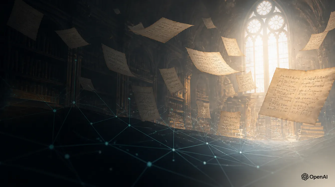Editoriální scéna k oznámení modelu OpenAI Astra: symbolika strojově ověřitelného matematického důkazu, chladná paleta, logo OpenAI vpravo dole jako atribuce.